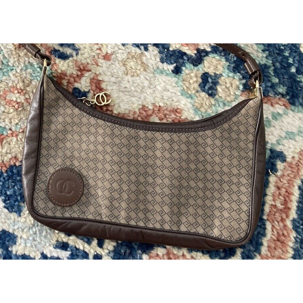 Vintage Oleg Cassini Logo Leather & Synthetic Mini Purse Handbag 70s Y2K